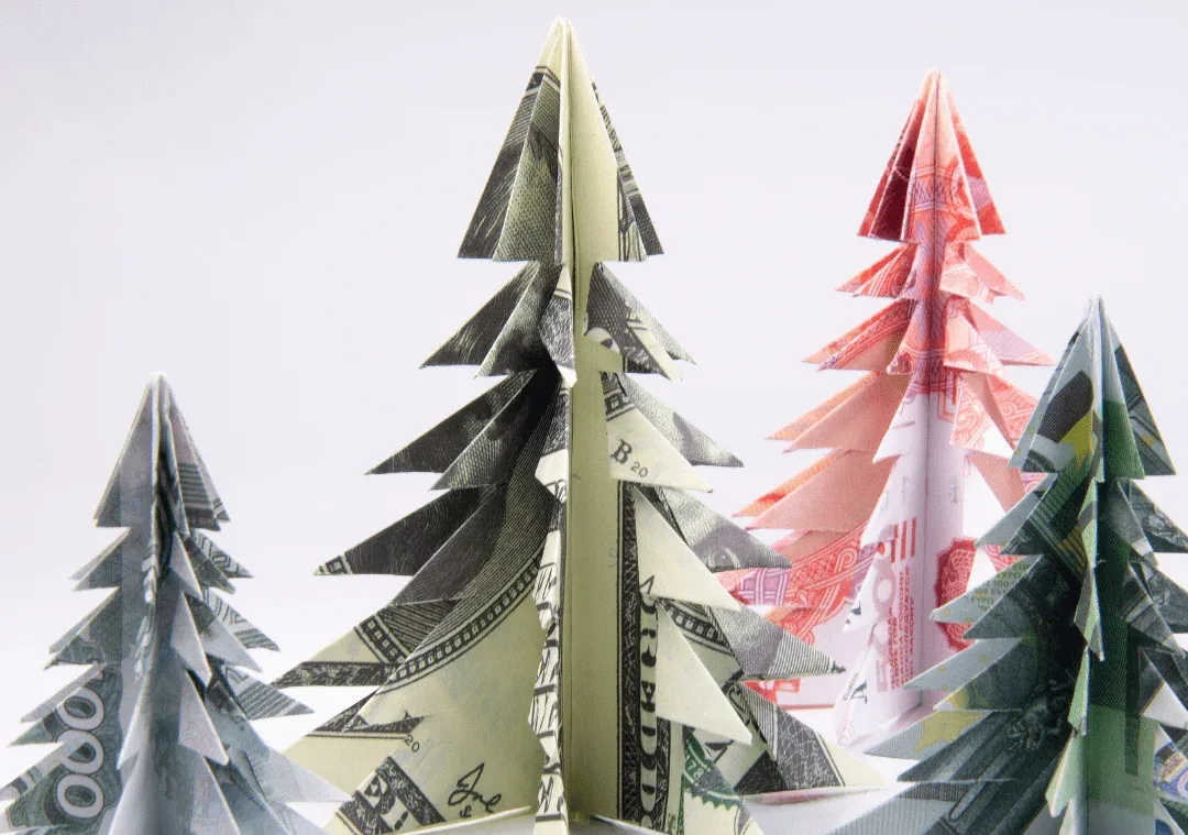 Christmas trees made out of bank notes